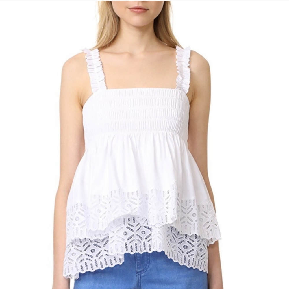 TORY BURCH
Georgette Eyelet Embroidered Top In White